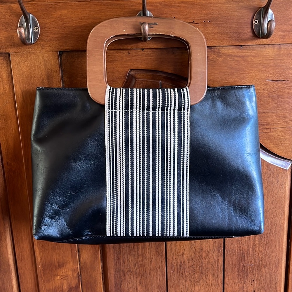 Gently use Kate Spade Black Clutch with Wooden Handles